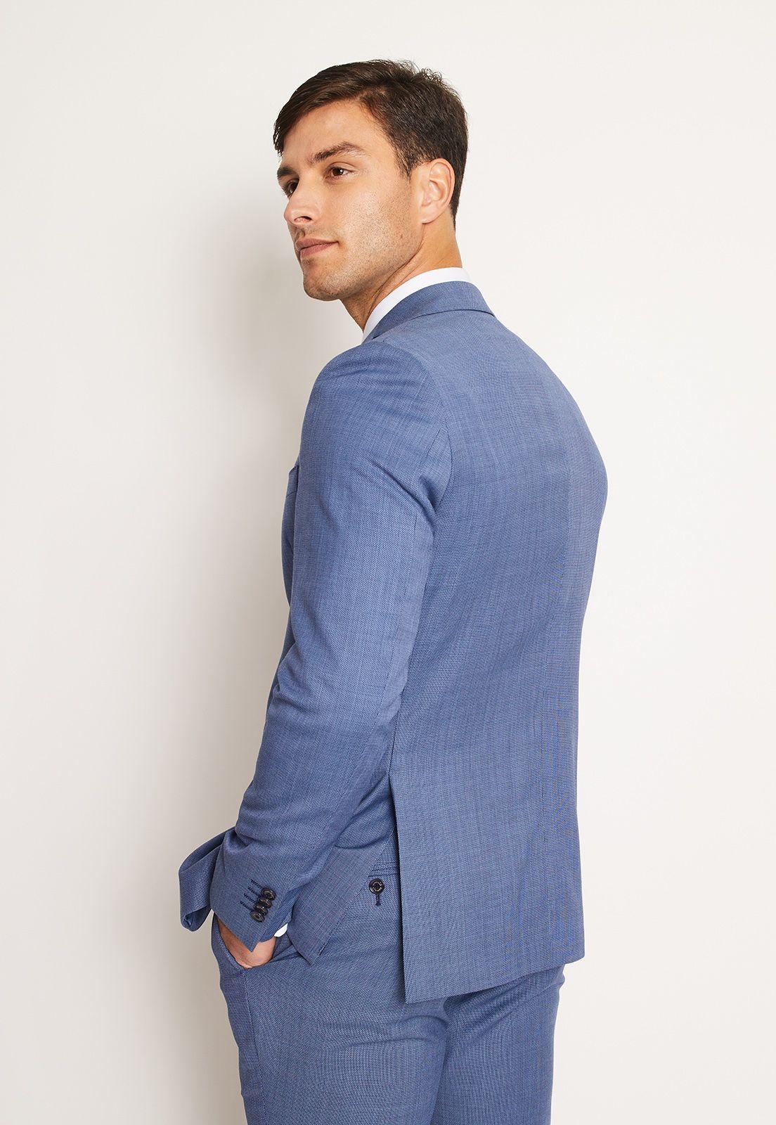 Traje Formal Lana Microdiseño Azul Medio-2