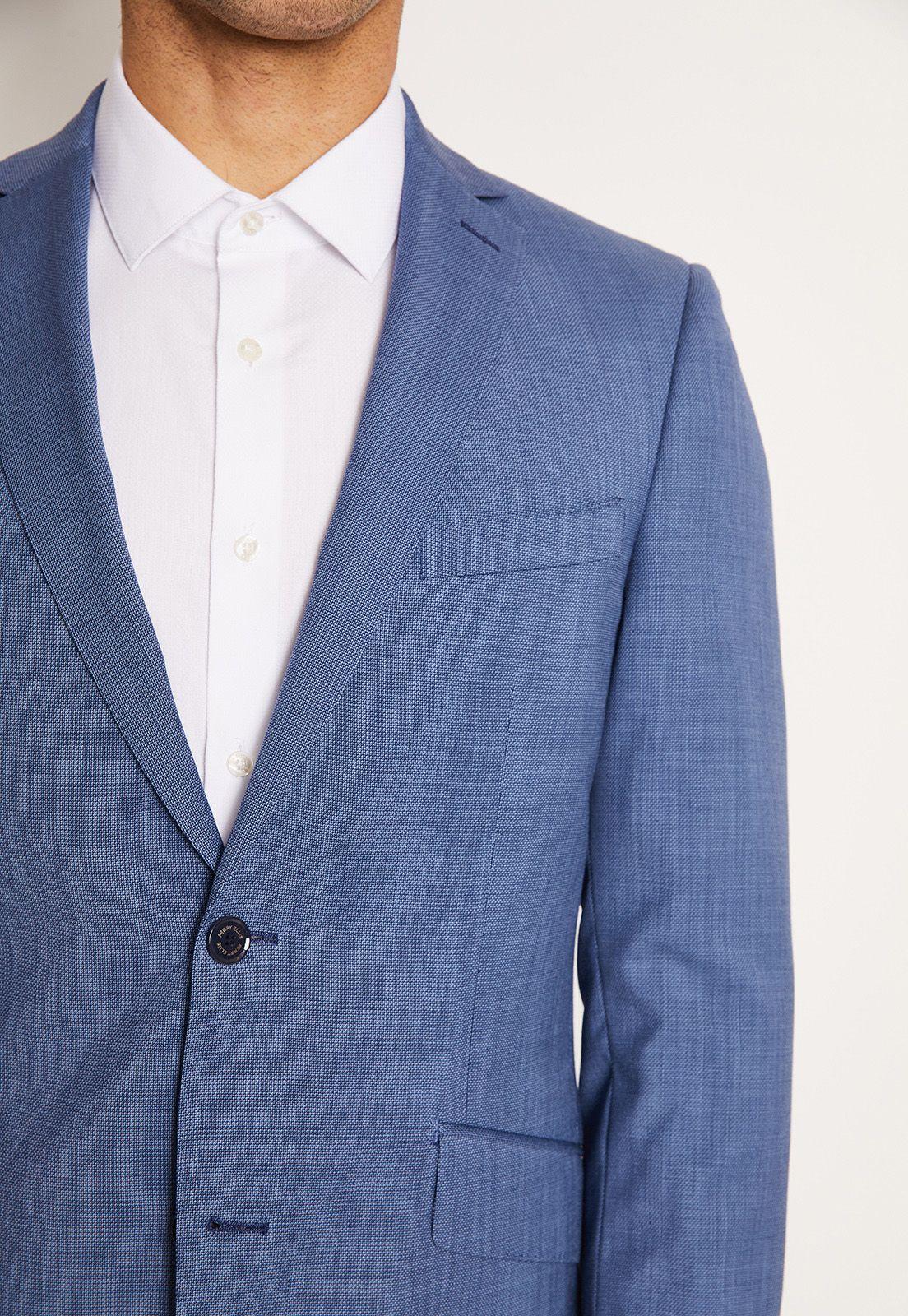 Traje Formal Lana Microdiseño Azul Medio-3