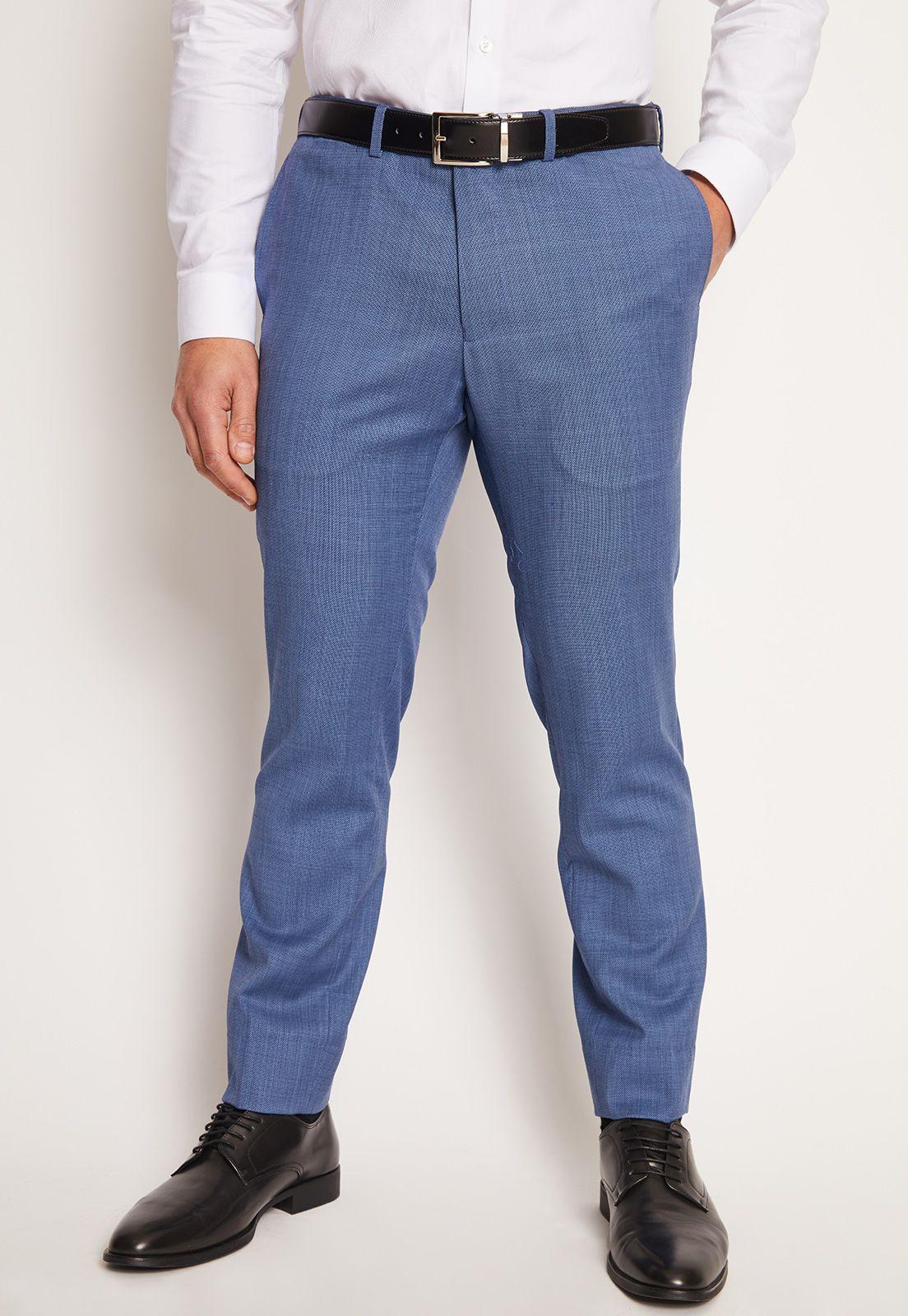 Traje Formal Lana Microdiseño Azul Medio-4