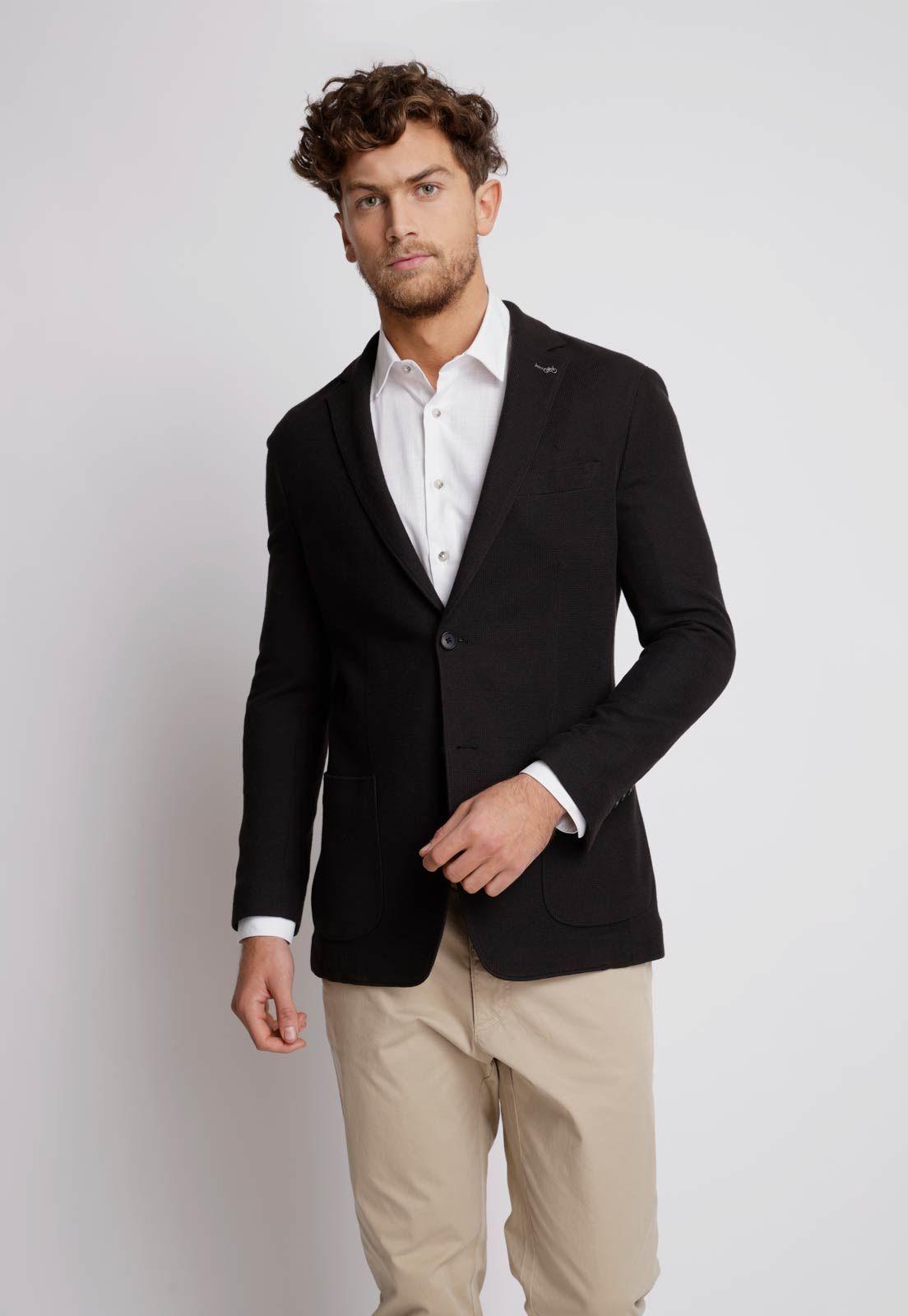 Chaqueta hombre Casual Slim Fit Basic knit Algodón Negro -0