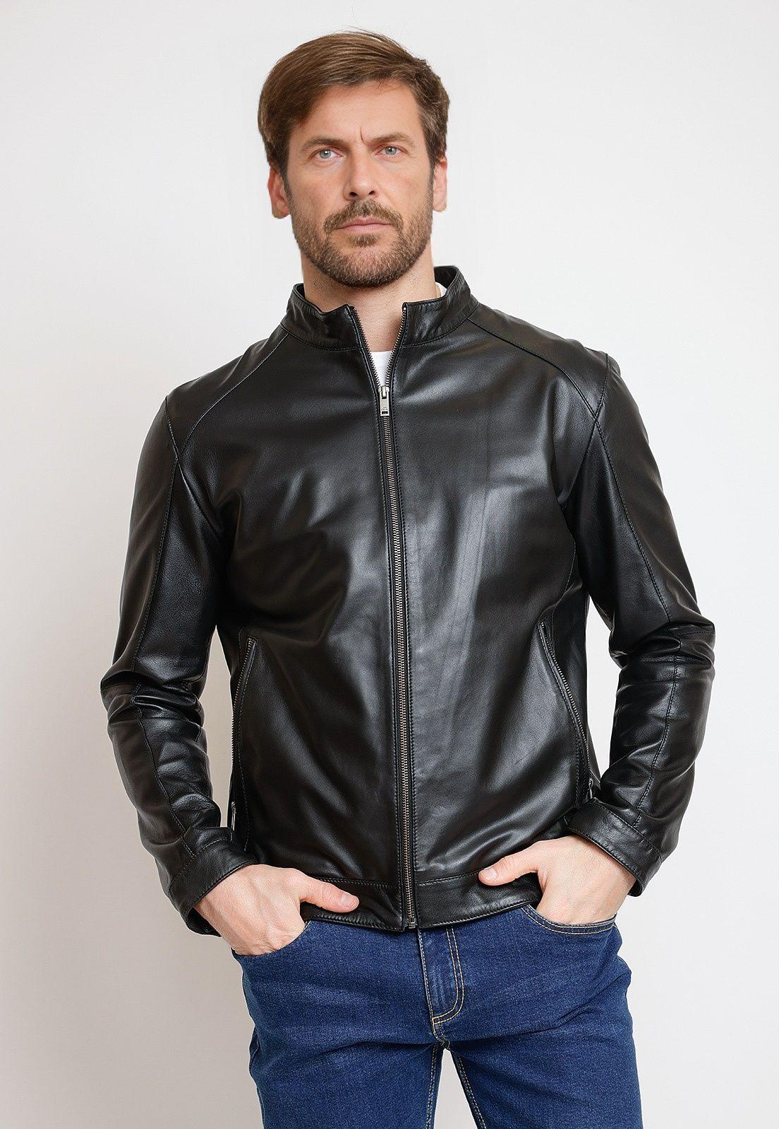 Chaqueta Hombre Cuero Liso Slim Amancio Negro-0