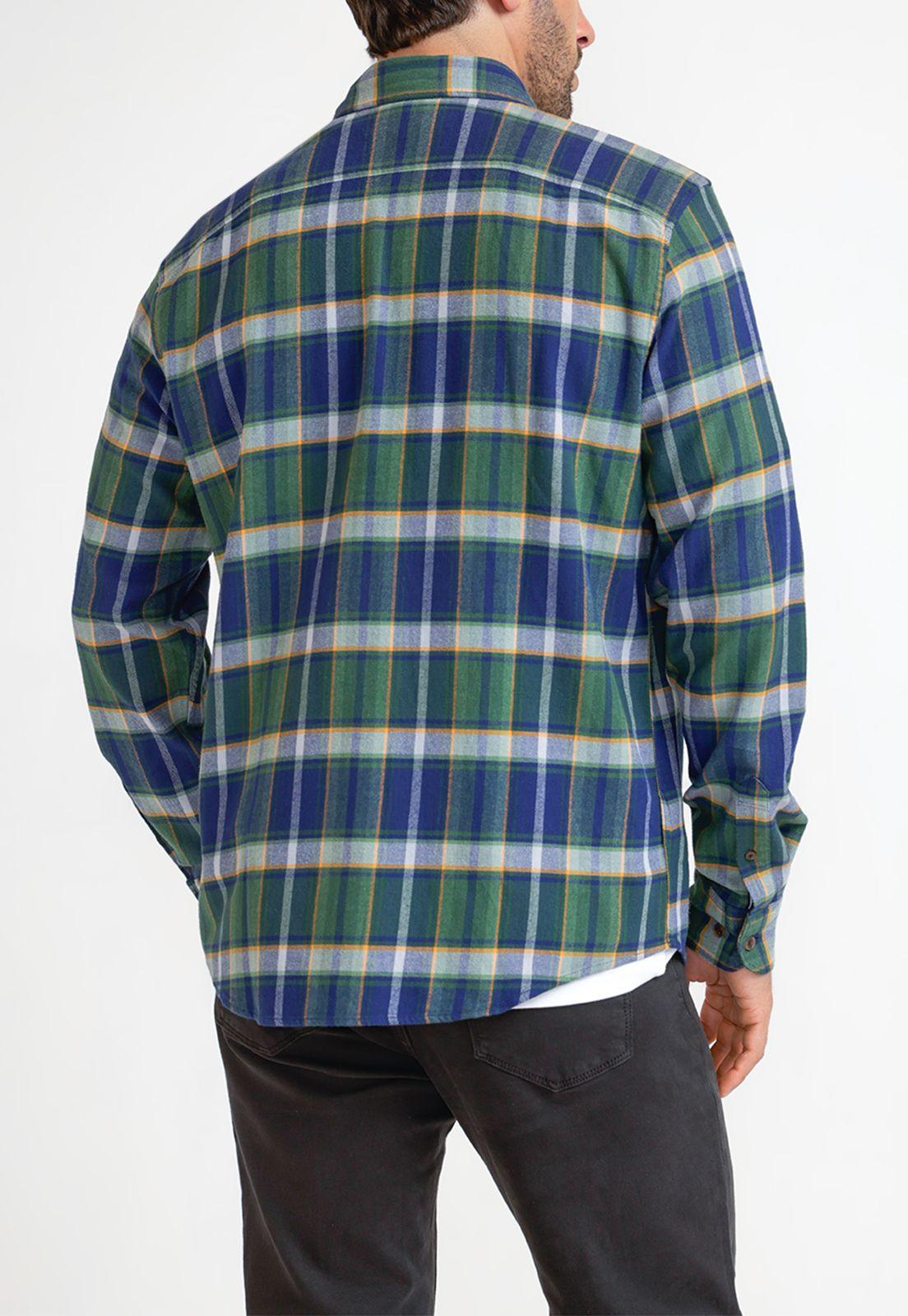Camisa Hombre A Cuadros De Franela Azul-1