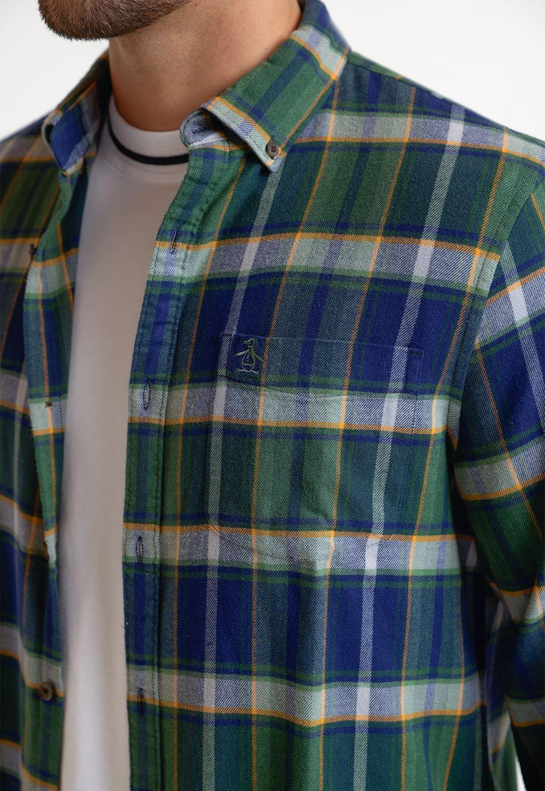 Camisa Hombre A Cuadros De Franela Azul-2