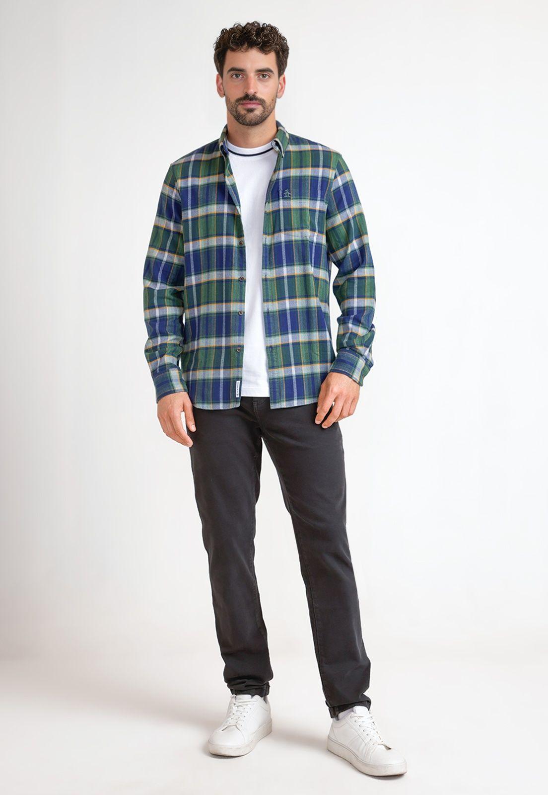 Camisa Hombre A Cuadros De Franela Azul-3