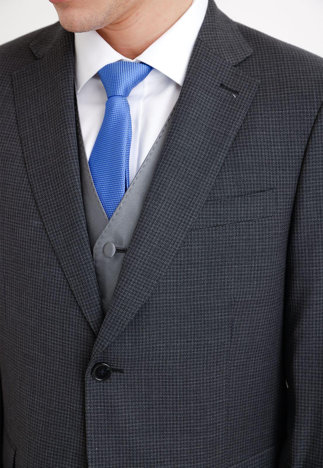 Traje Formal Hombre Lana Fantasía Regular Business Gris Oscuro-1