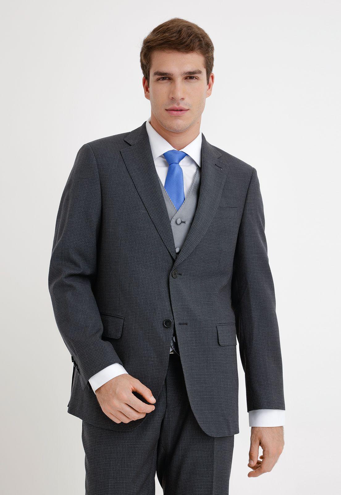 Traje Formal Hombre Lana Fantasía Regular Business Gris Oscuro-2