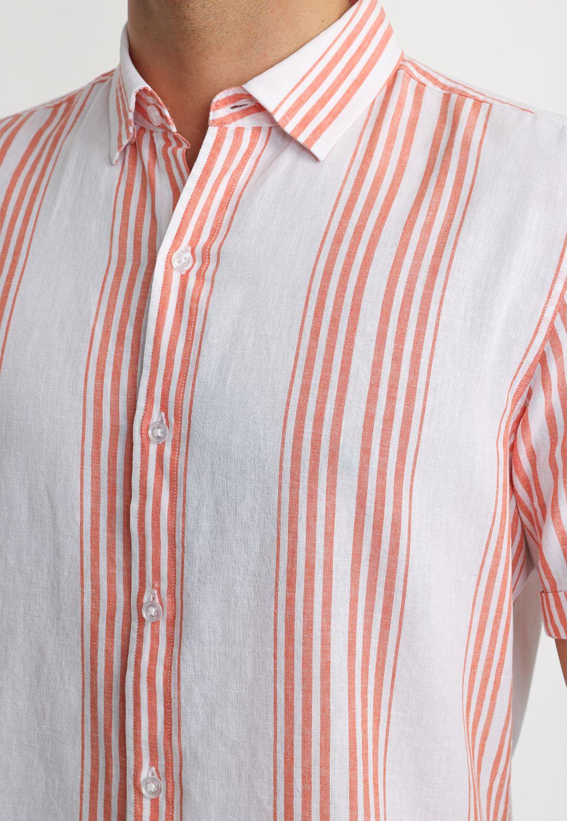 Camisa Rayada Lino Algodón Blasco Coral-2