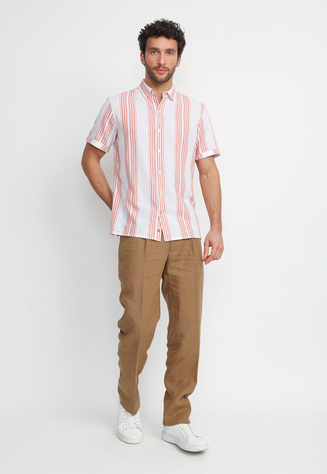Camisa Rayada Lino Algodón Blasco Coral-3