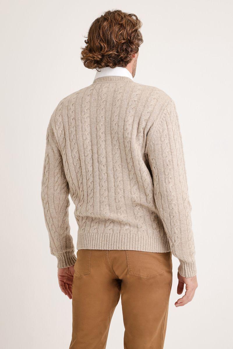 Sweater hombre cuello redondo trenzado beige-1