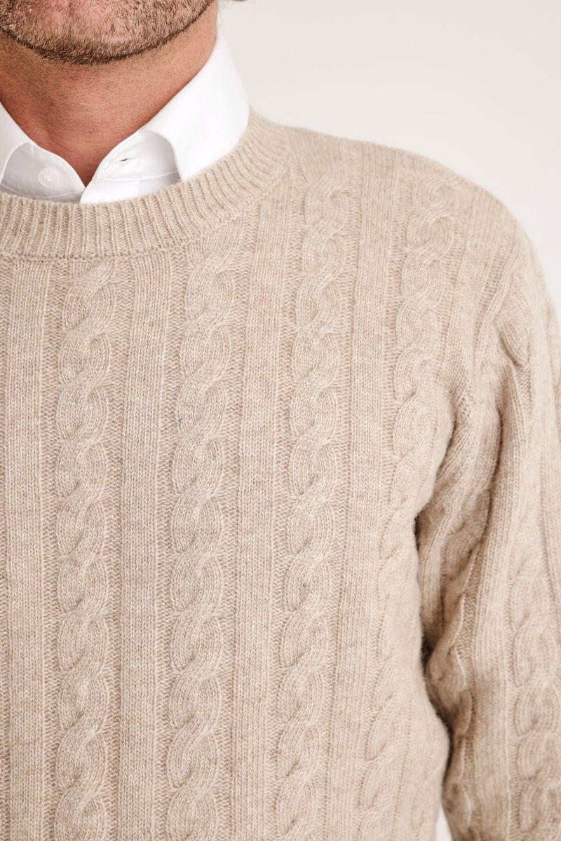 Sweater hombre cuello redondo trenzado beige-2