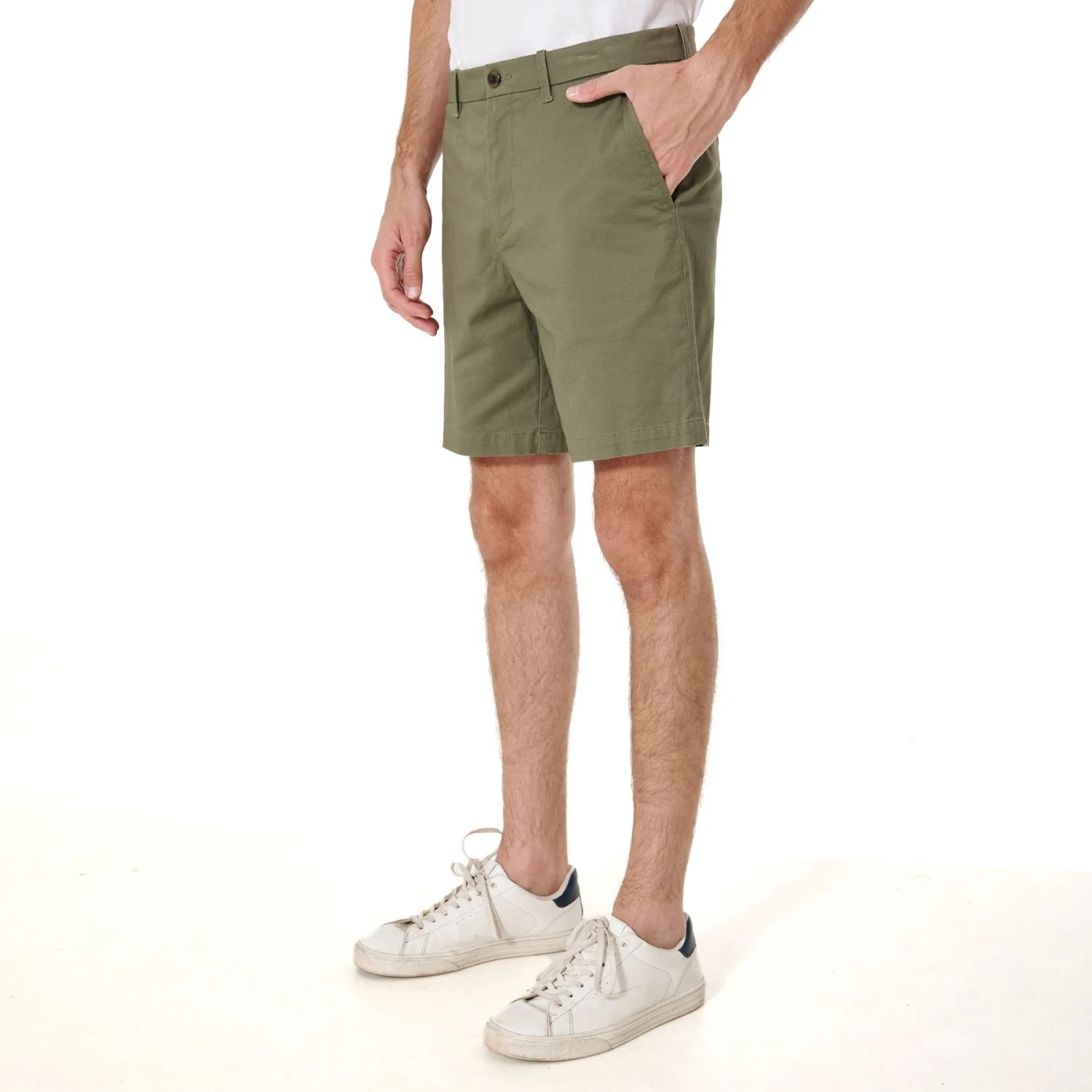 Bermuda De Hombre Algodón Liso Militar-3