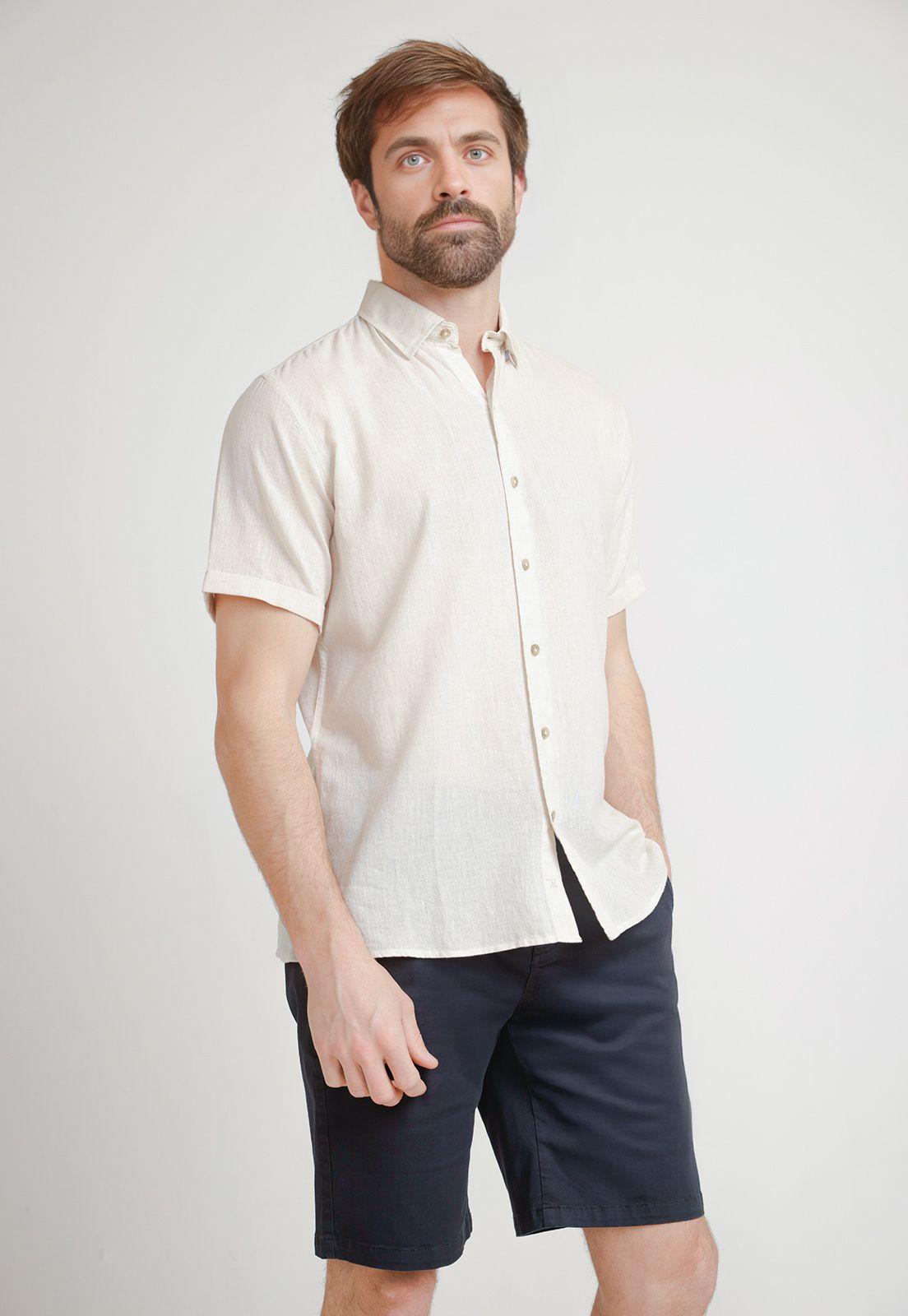 Camisa Hombre Mezcla Lino Algodón Liso Slim Boris Arena-0