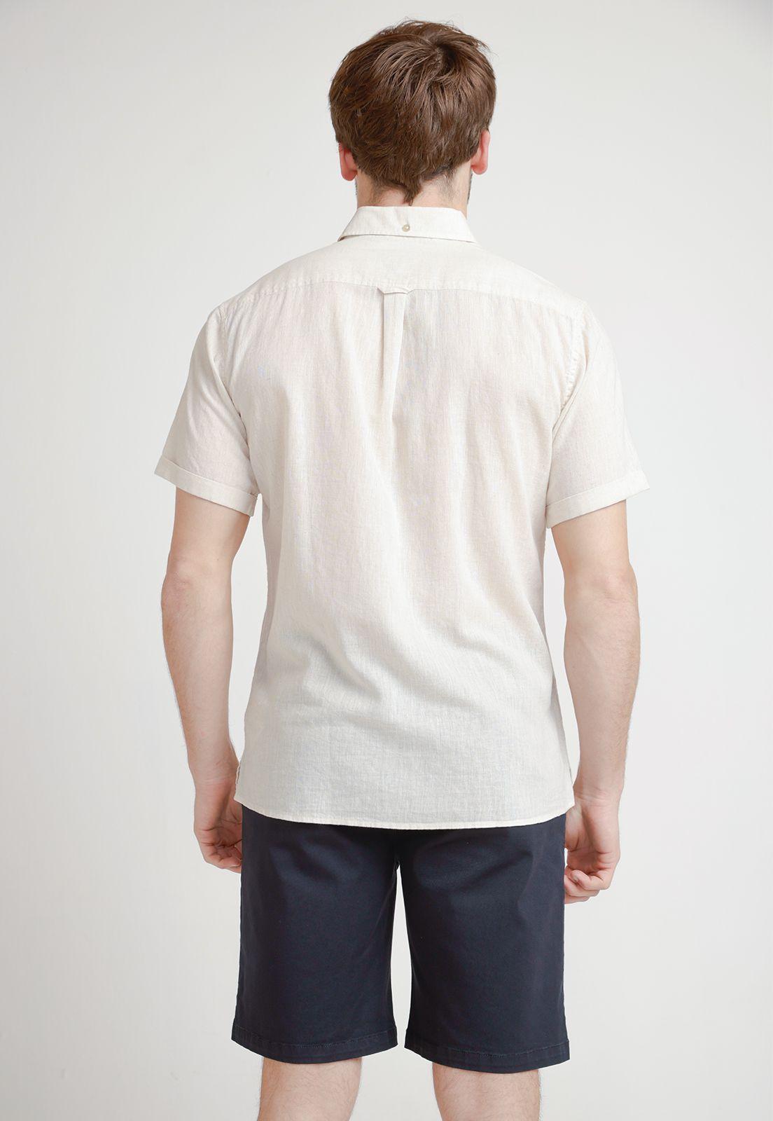 Camisa Hombre Mezcla Lino Algodón Liso Slim Boris Arena-1