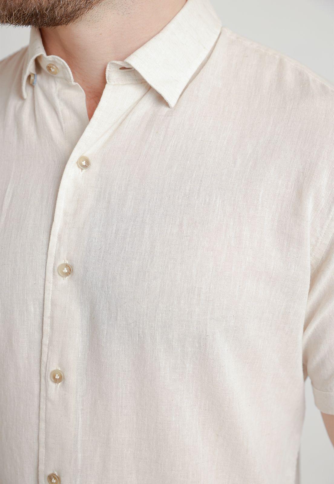 Camisa Hombre Mezcla Lino Algodón Liso Slim Boris Arena-2