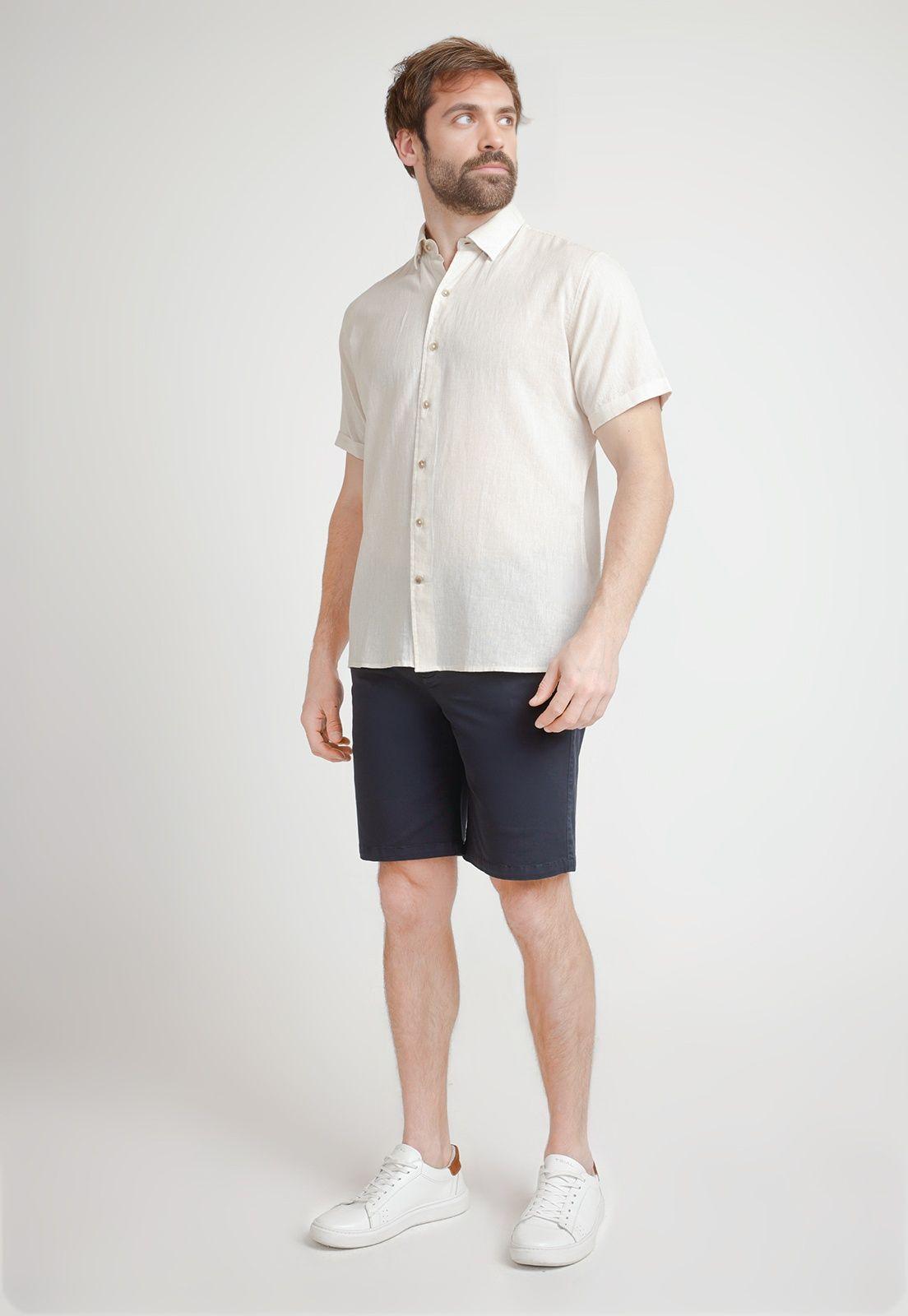 Camisa Hombre Mezcla Lino Algodón Liso Slim Boris Arena-3