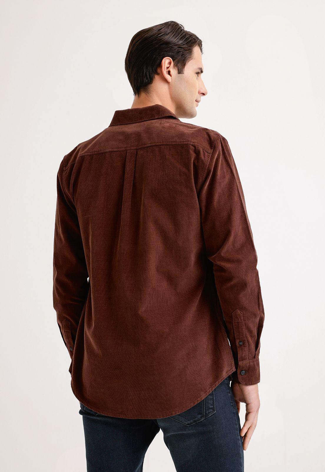 Camisa Hombre Manga Larga Micro Cotelé Cafe-1