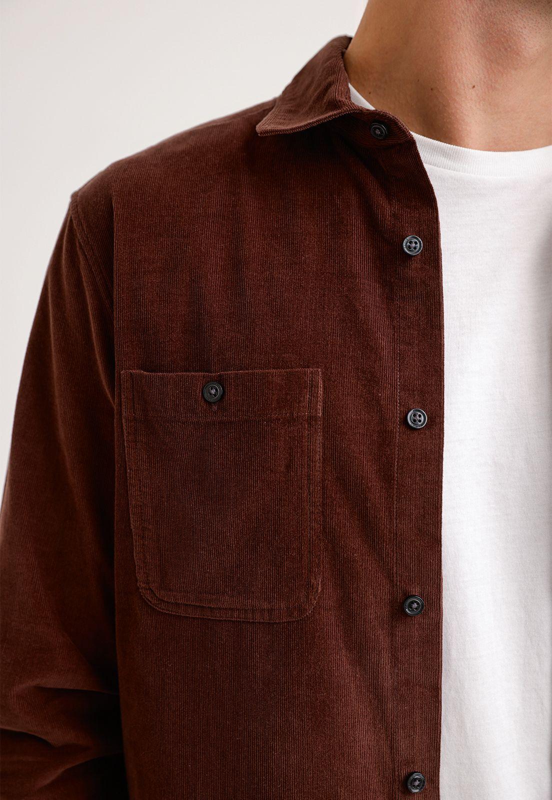 Camisa Hombre Manga Larga Micro Cotelé Cafe-2