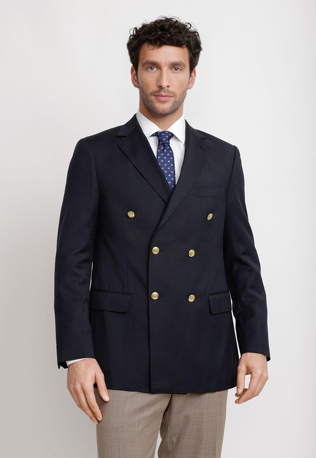 Chaqueta Hombre Formal Cruzada 100% Lana Classic Azul Marino-0