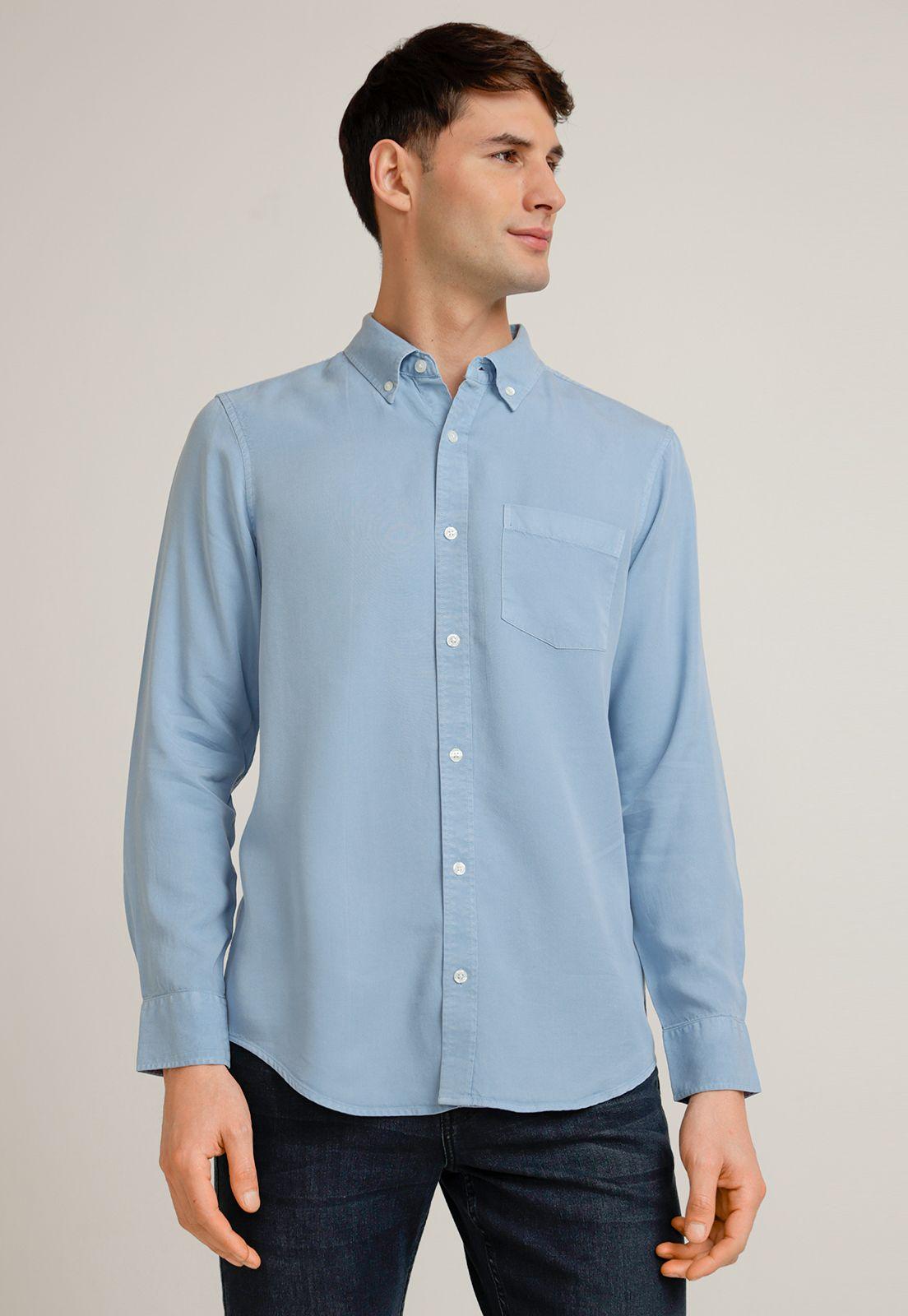 Camisa Hombre Manga Larga Lyocell Celeste-0