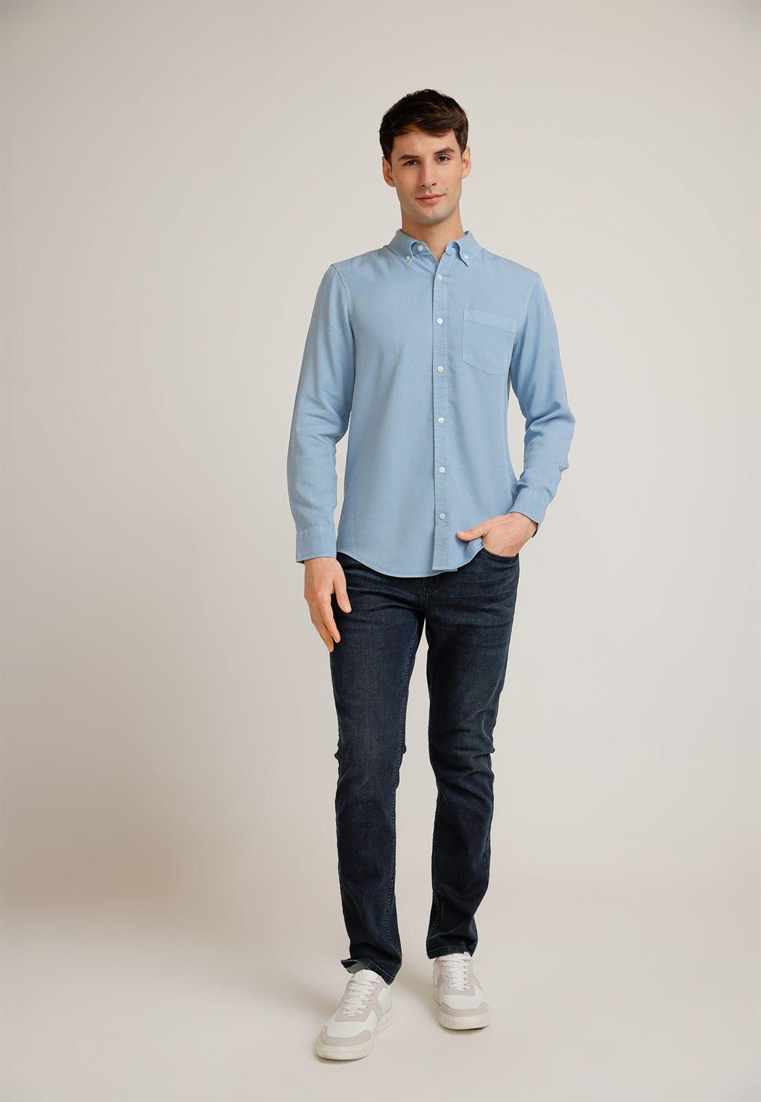Camisa Hombre Manga Larga Lyocell Celeste-3