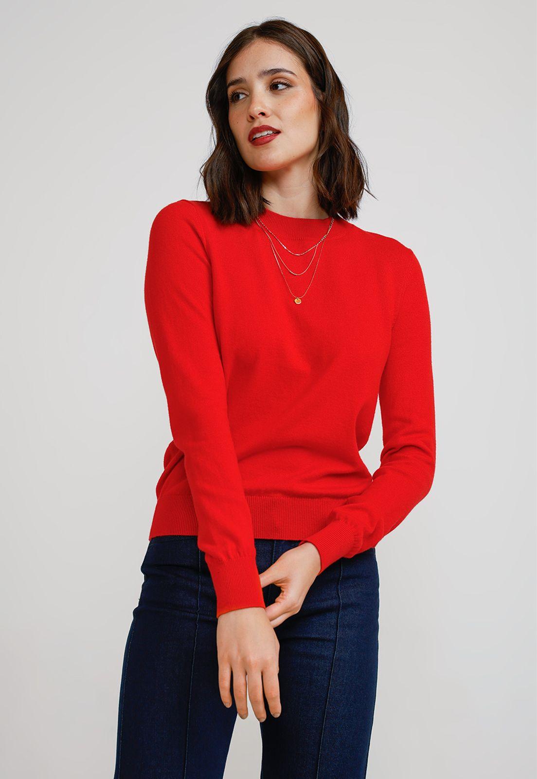 Sweater Mujer Algodón Rojo-0