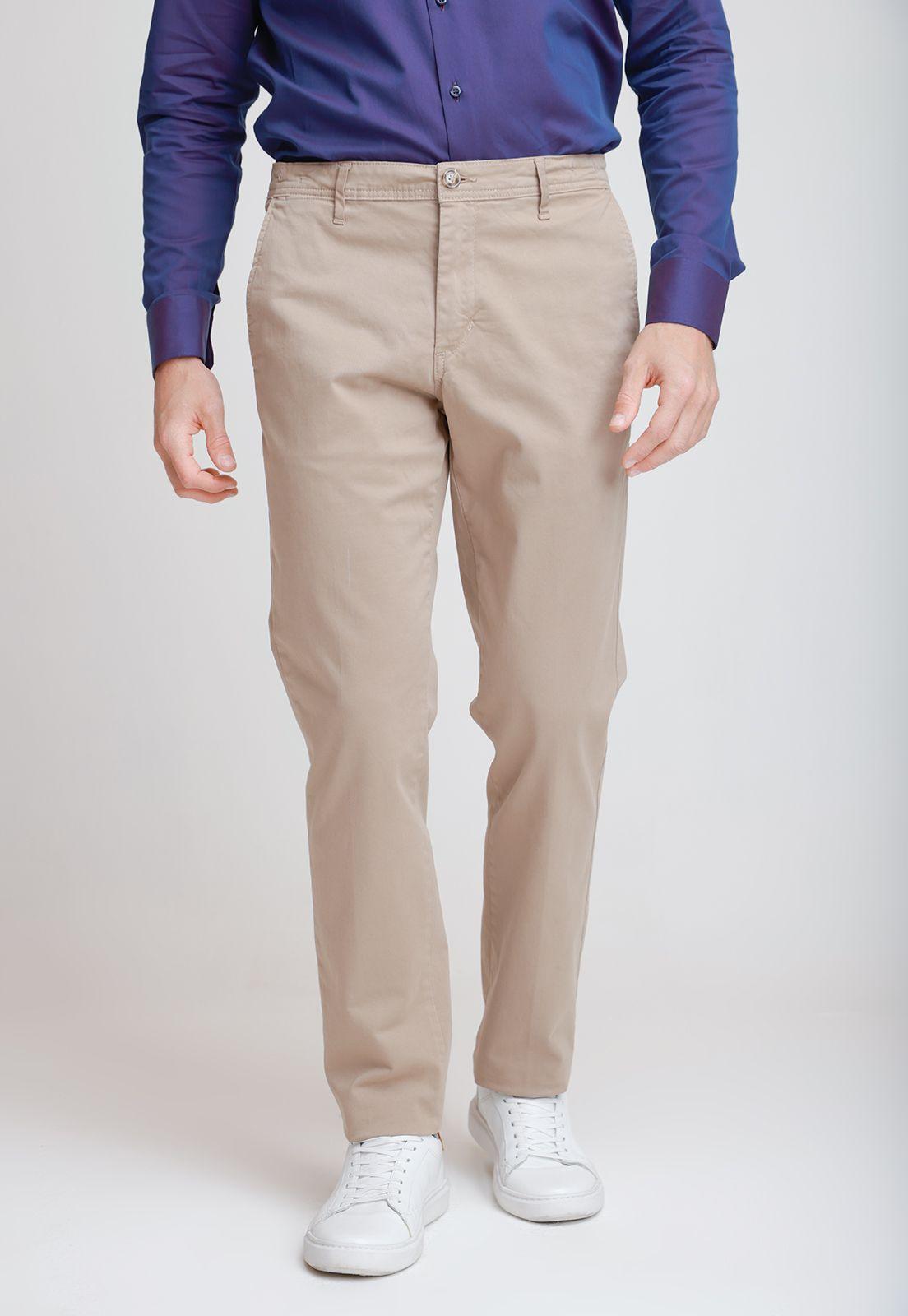 Pantalón Hombre Algodón Liso Slim Tevere Beige-0