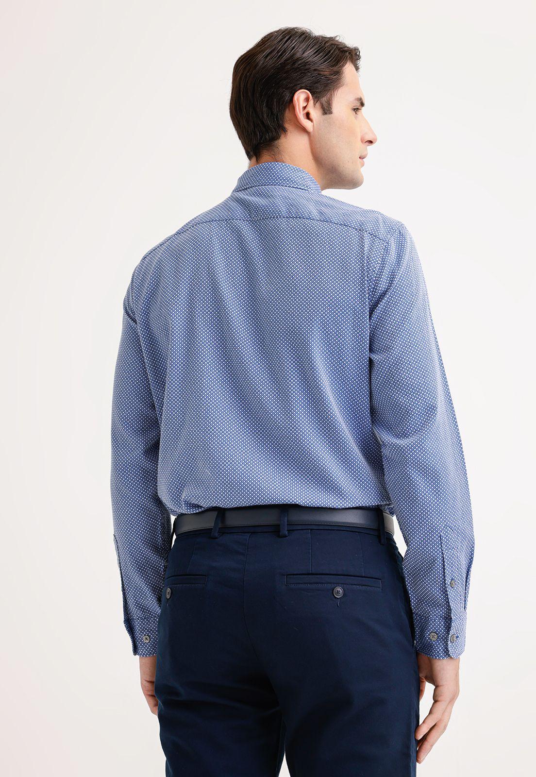 Camisa Hombre Manga Larga Algodón Azul-1