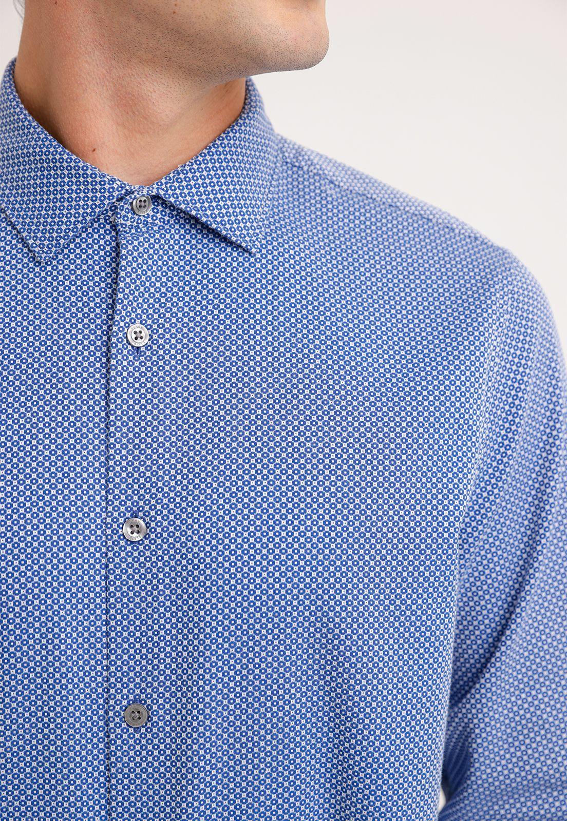 Camisa Hombre Manga Larga Algodón Azul-2