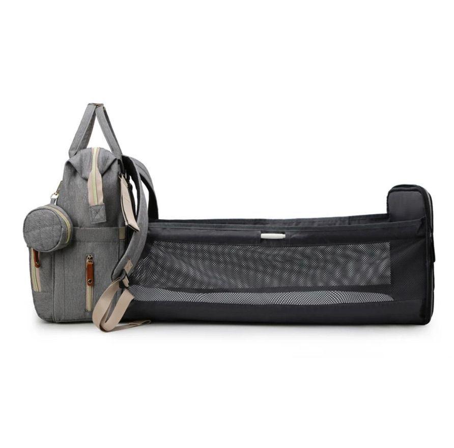 Mochila bebé pañalera cuna diseño gris ganchos coche-2