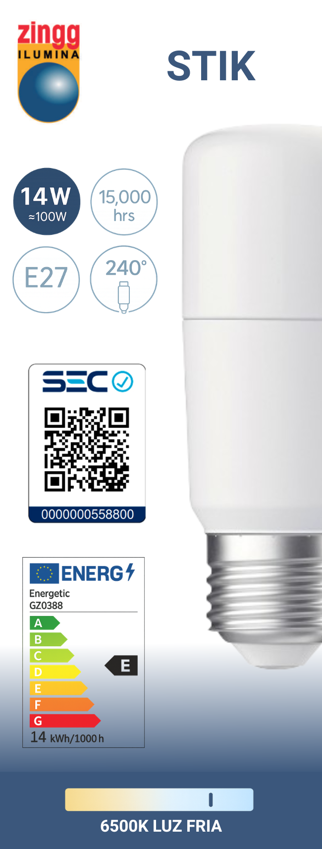 AMPOLLETA LED STIK 14W 6500K E27-1