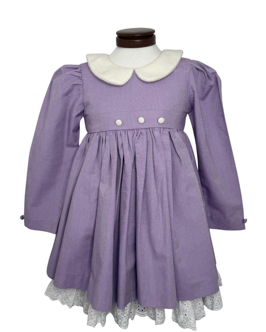 Vestido Niña Lila Cuello Peter Pan Algodón Pima y Baby Alpaca Riso di Luna-0