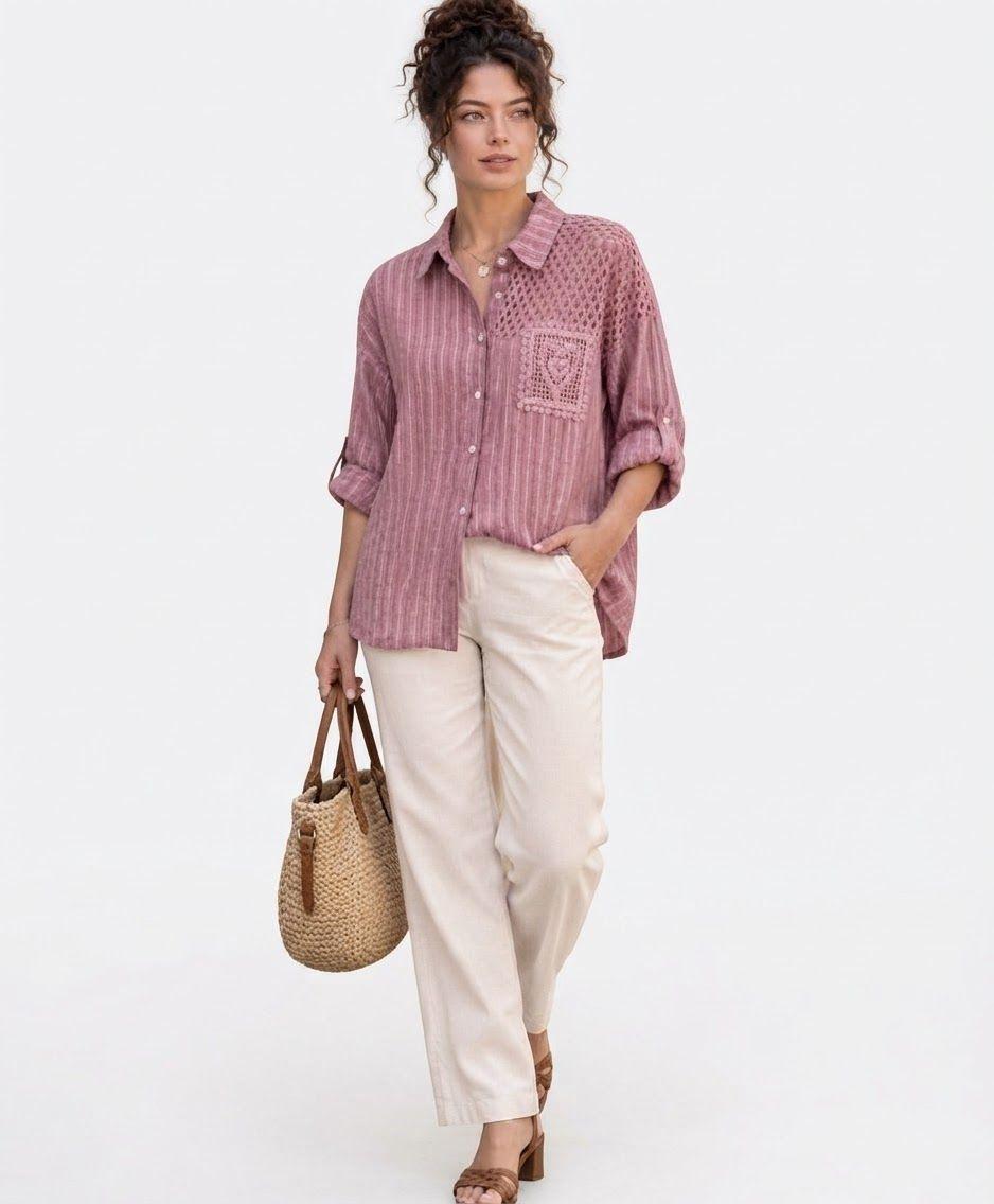 BLUSA LINO DETALLE BRODERI TALLA UNICA-0
