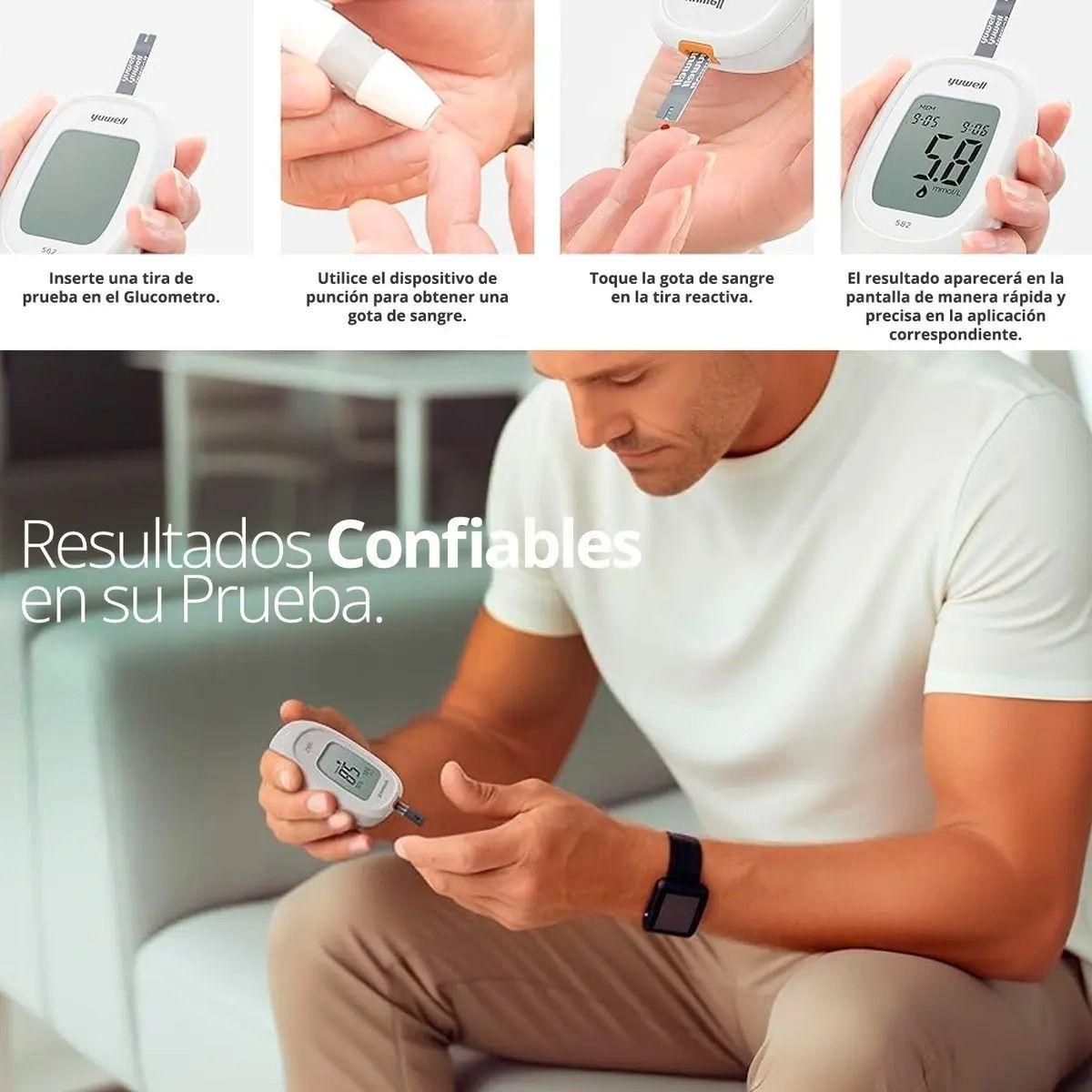 Glucometro Inteligente Yuwell 582 Medidor Glucosa Glicemia con Voz y Bluetooth 50 Cintas 50 Lancetas-2