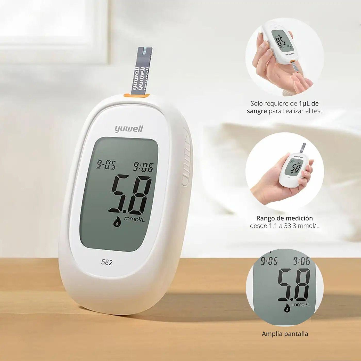 Glucómetro Yuwell 582 Medidor Glucosa Glicemia 100 Cintas 100 Lancetas-4