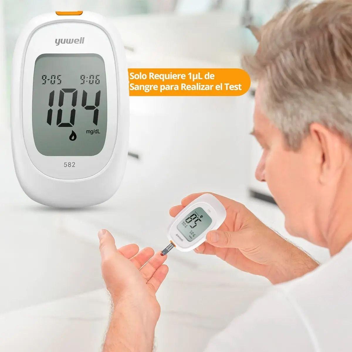 Gluc metro Inteligente Yuwell 582 Medidor Glucosa Glicemia Voz y Bluetooth 100 Cintas 100 Lancetas-4