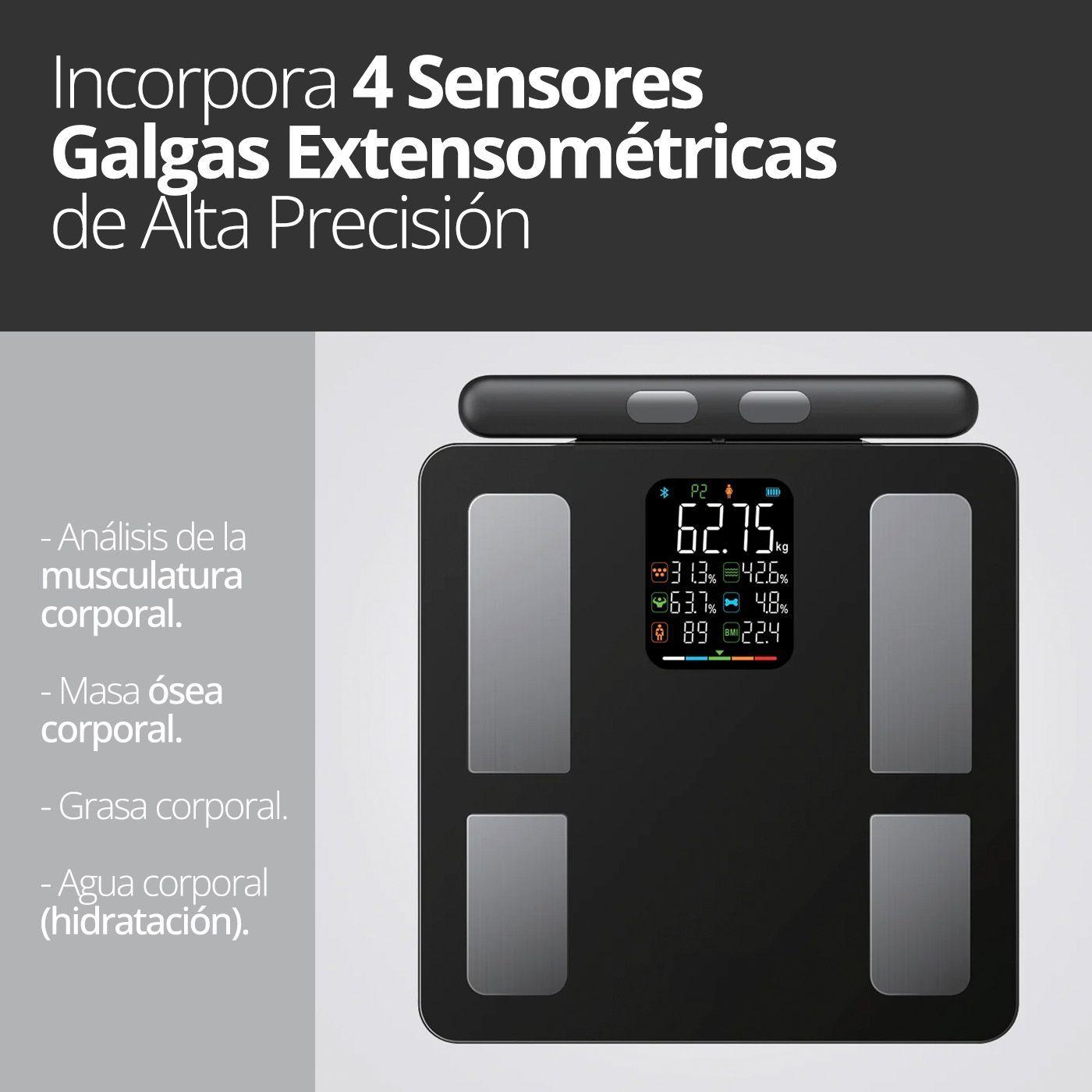 Bascula Balanza Bioimpedancia Corporal Inteligente 8 Sensores Electrodos Negro-4