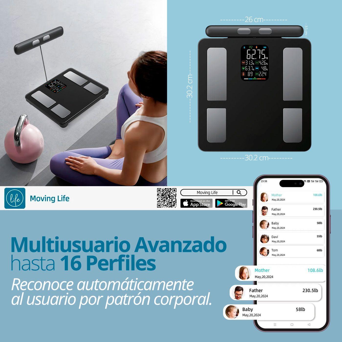 Bascula Balanza Bioimpedancia Corporal Inteligente 8 Sensores Electrodos Negro-5