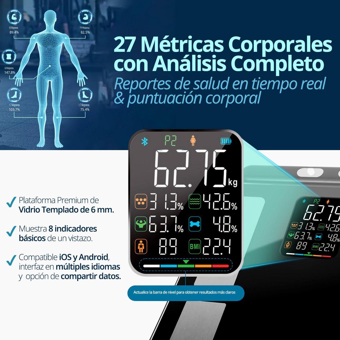 Bascula Balanza Bioimpedancia Corporal Inteligente 8 Sensores Electrodos Negro-6