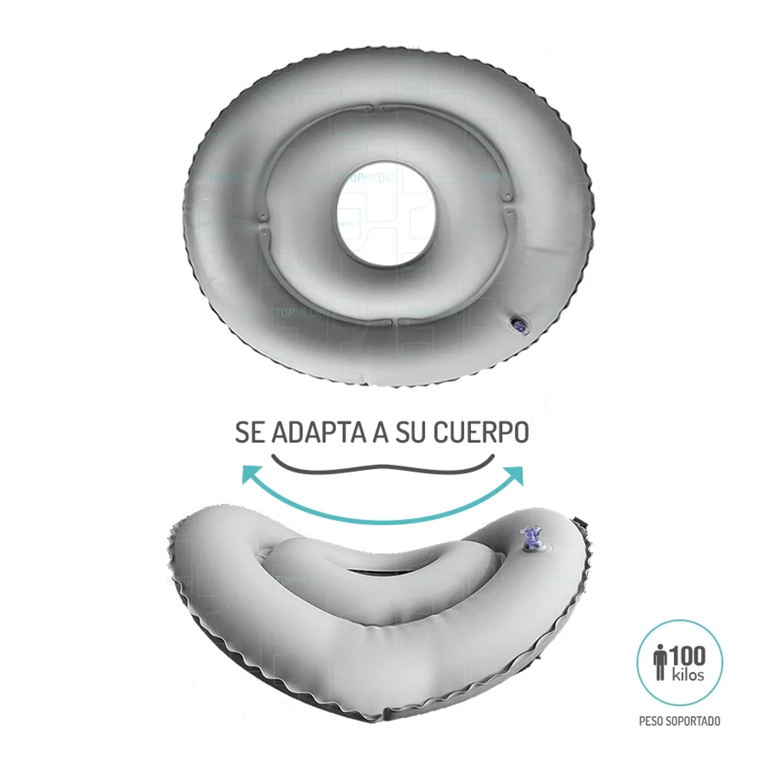 Cojín Ortopédico Picarón Antiescaras Inflable Hasta 100Kg Gris-2