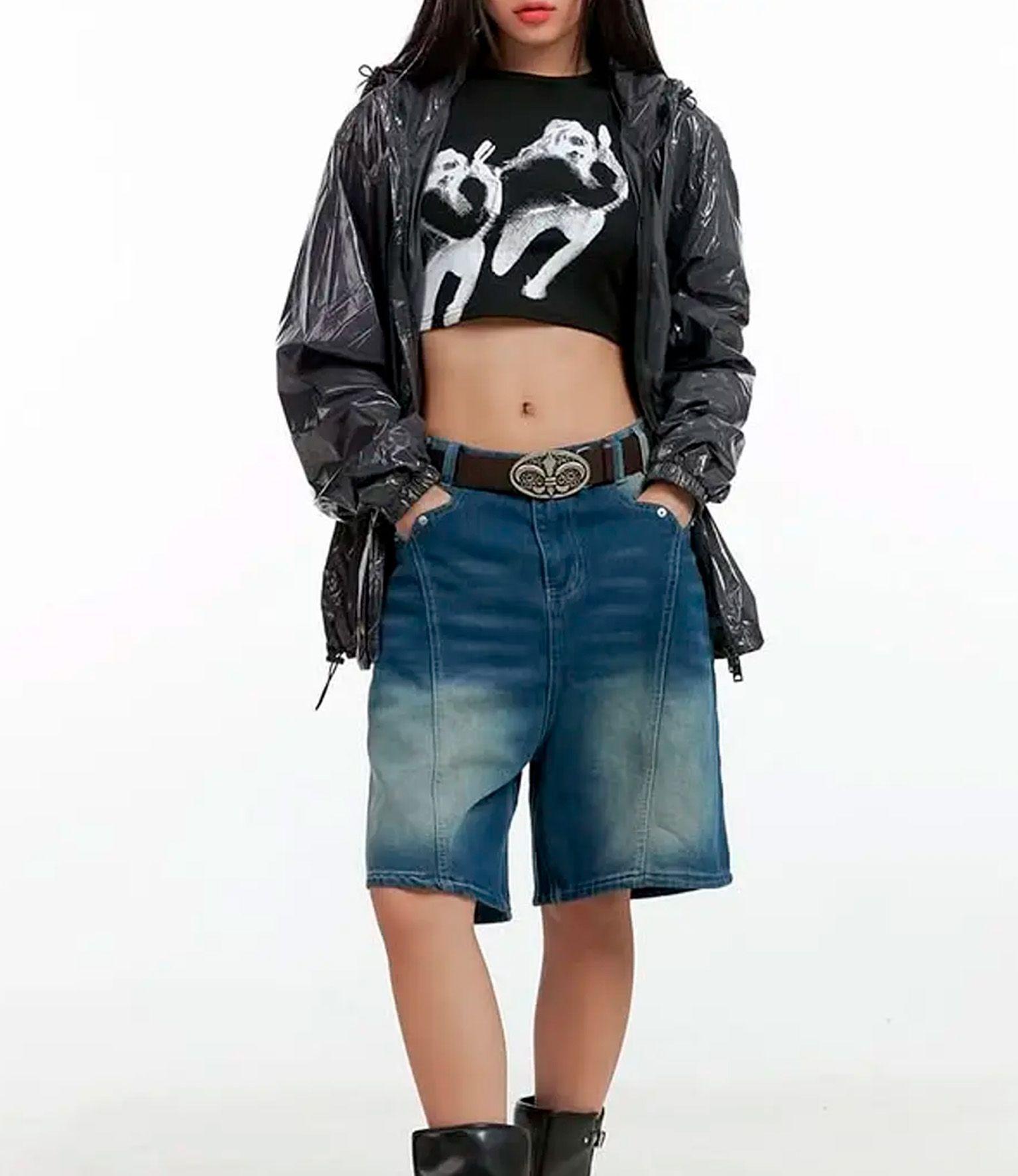 Pantalon Corto Mujer Holgado Denim Estilo Urbano y Comodidad-2