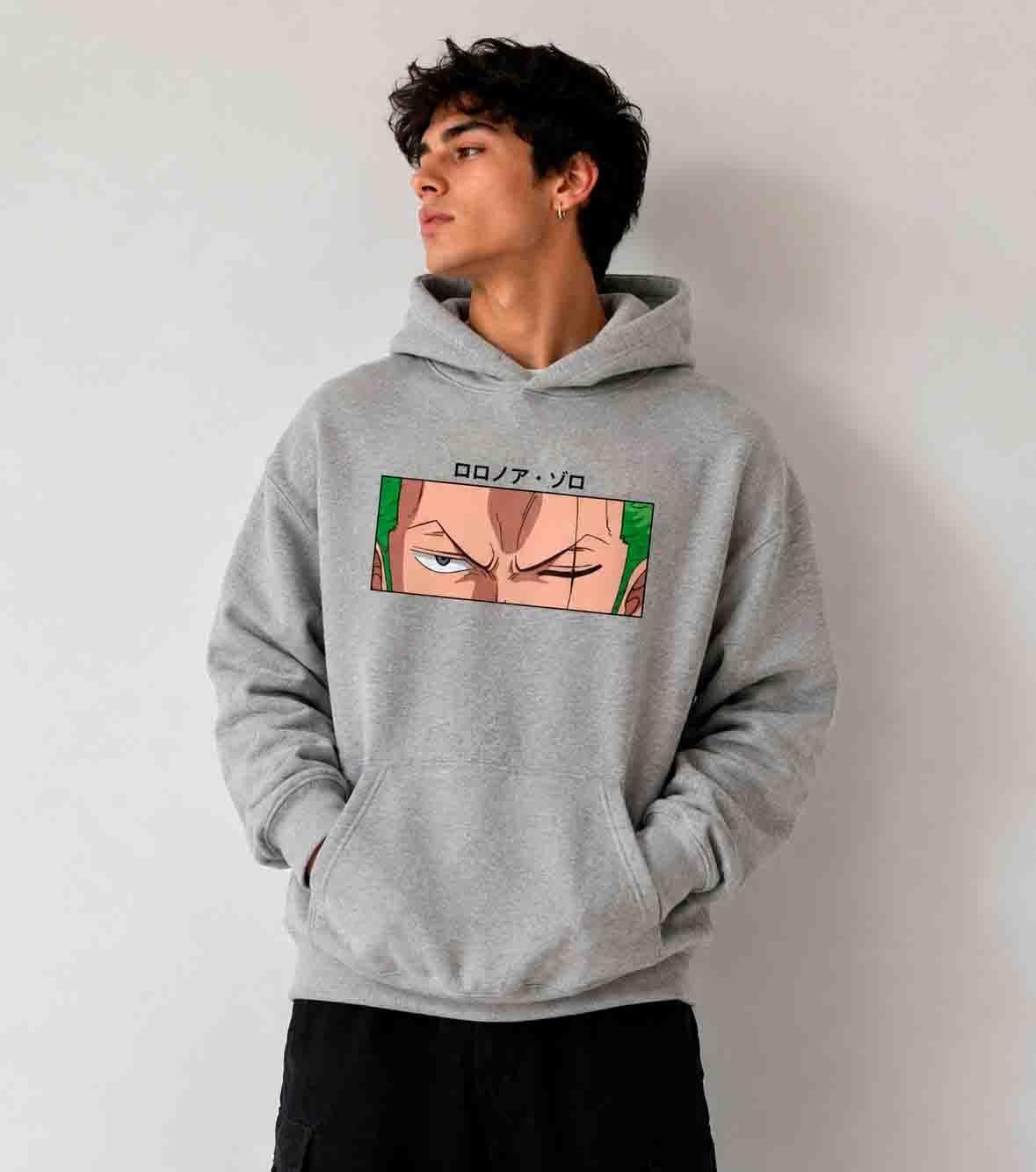 Poleron Roronoa Zoro One Piece gris-0