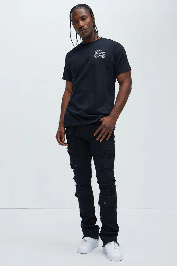 Jeans Ajustado Y Acampanado Letss Go Fray Cargo Negro-2