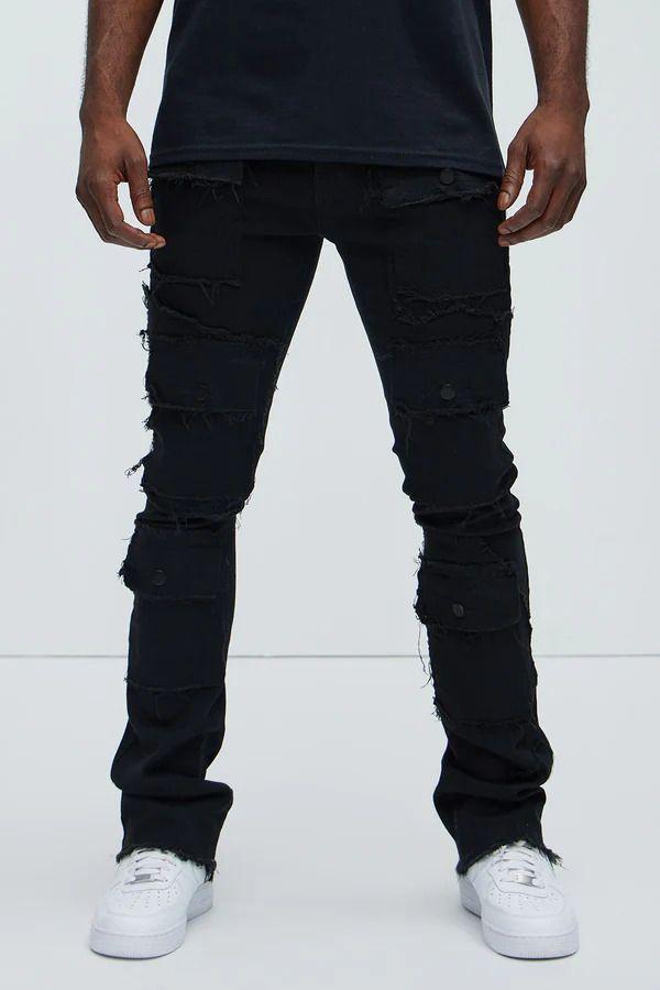 Jeans Ajustado Y Acampanado Letss Go Fray Cargo Negro-3