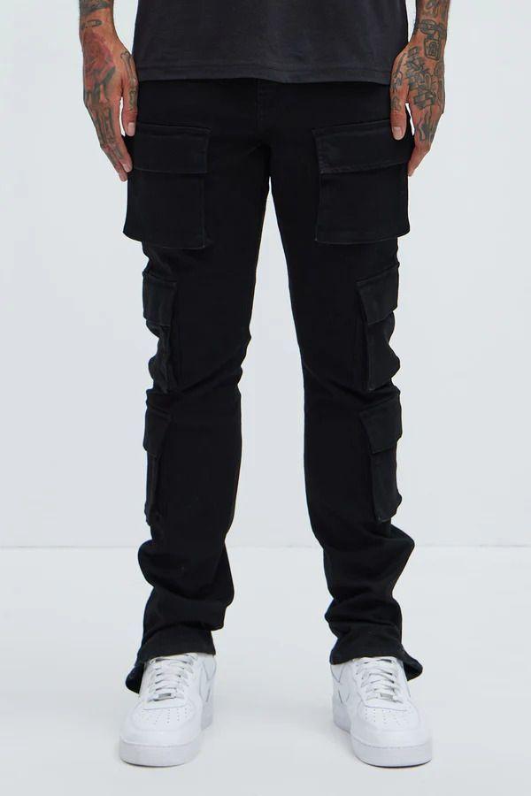 Jeans Fashion Nova Three Cargo Stacked Skinny Zipper Flare Negro Talla 32-2