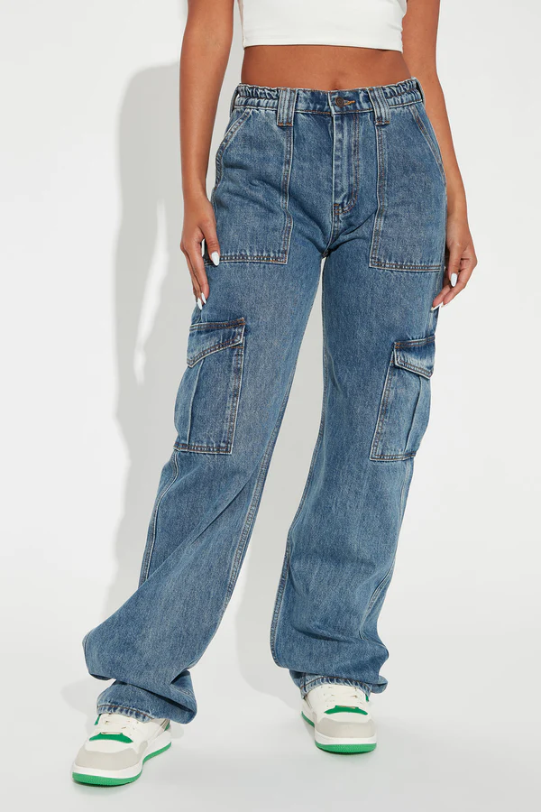 Jeans Tall Dont You Worry Wide Leg Cargo Deslavado Medio Azul-1