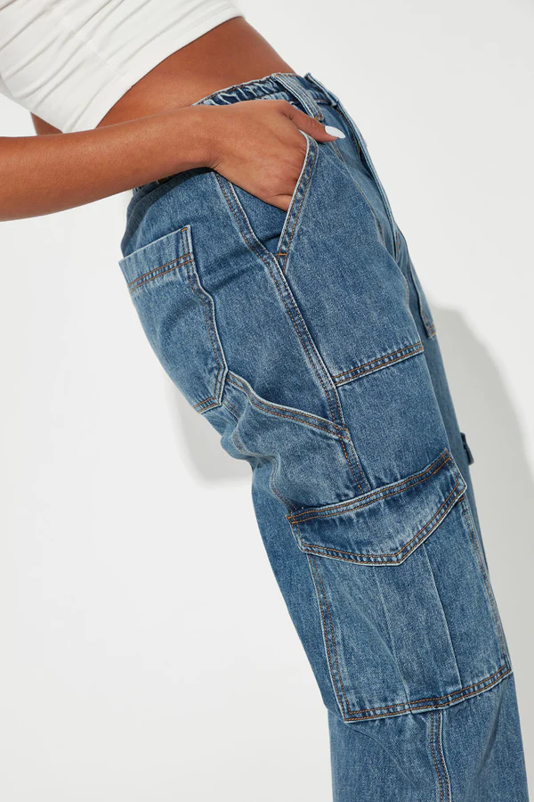 Jeans Tall Dont You Worry Wide Leg Cargo Deslavado Medio Azul-2