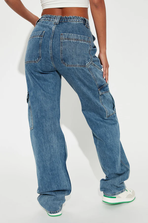 Jeans Tall Dont You Worry Wide Leg Cargo Deslavado Medio Azul-3