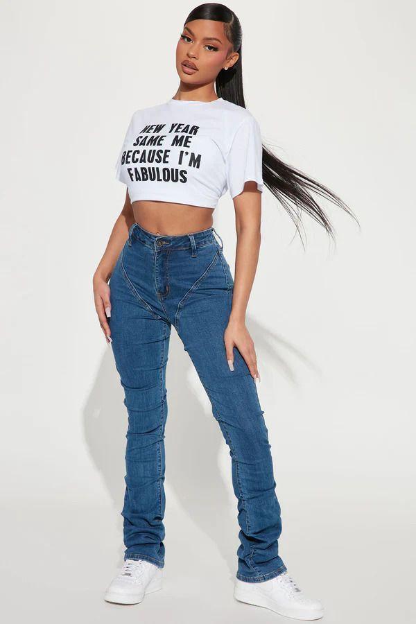Jeans See Me High Rise Stacked Straight Leg Medium Blue Wash Talla 32-0