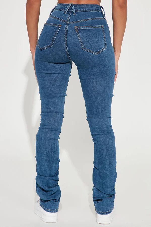 Jeans See Me High Rise Stacked Straight Leg Medium Blue Wash Talla 32-1
