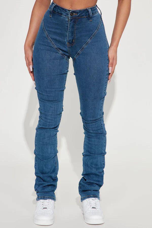 Jeans See Me High Rise Stacked Straight Leg Medium Blue Wash Talla 32-2
